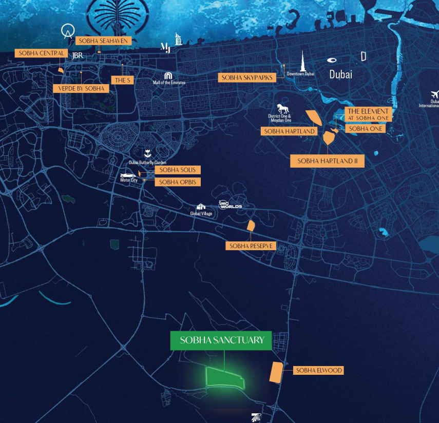 Carte de situation de Sobha Sanctuary dans Dubaï