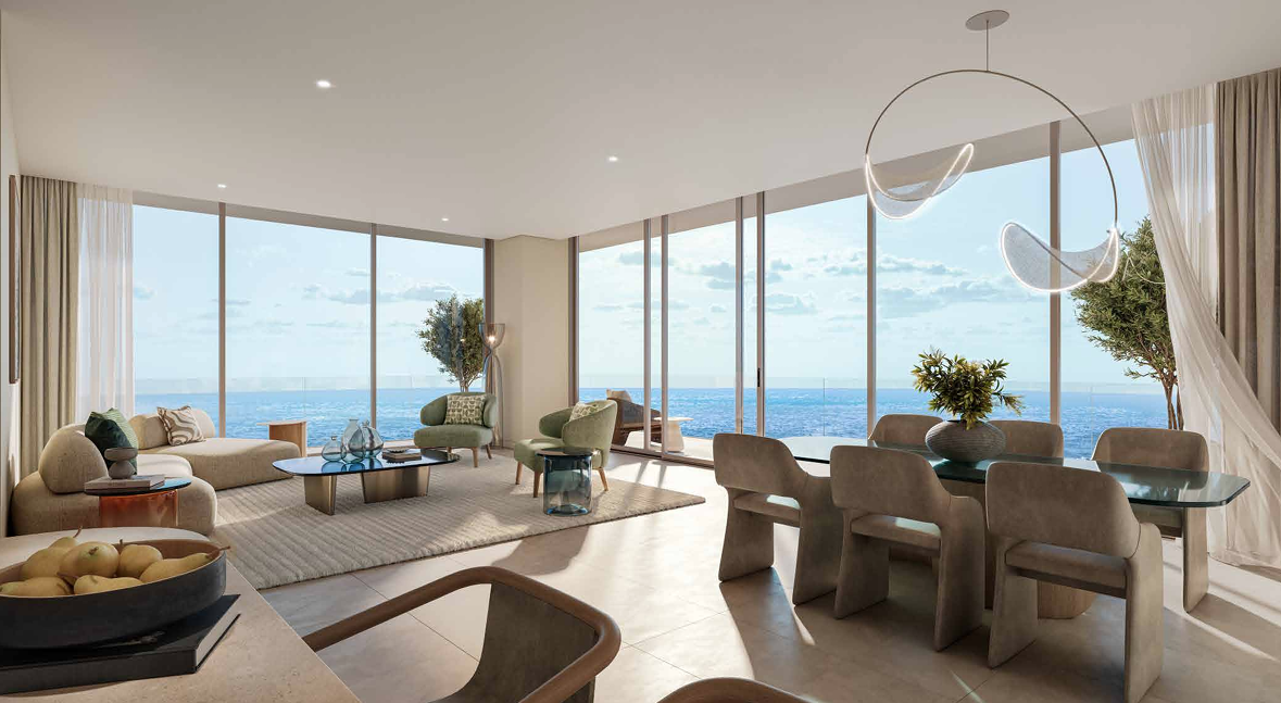 Séjour et cuisine ouverte d'un appartement Chelsea Residences