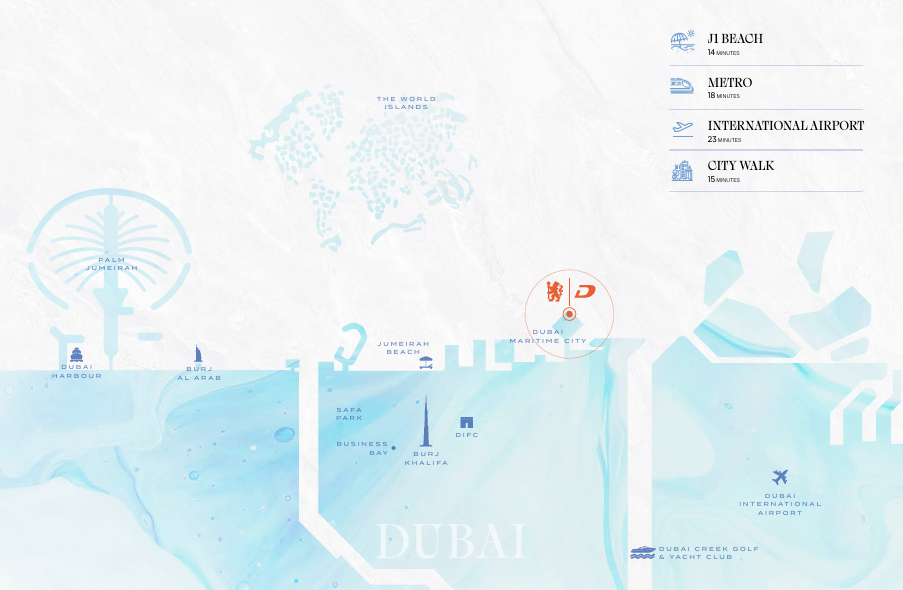 Carte de situation de Chelsea Residences à Dubai Maritime City